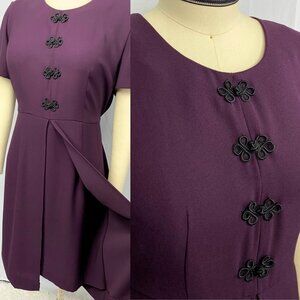 Vintage 90s Lindor eggplant midi dress with split skirt waist ties medium